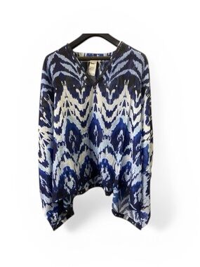 Chicos Blue Tropical Ikat Sheer Poncho Size L/XL